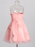 Spring 2025 New Fashion Sweet Three-Dimensional Mesh Flowers Splicing Design Tighten Bra Short Dress Dress