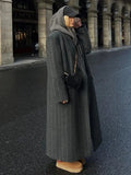 Women's Temperament Suit Collar Striped Haired Long