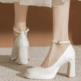 Waterproof High Heels Female Thick With Small Mary Square Head Bride Shoes Wedding Shoes Wedding Single Shoes Female Spring And