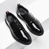 Zingj Men's British Korean Patent Leather Bright Pointed Lace Rock Trend Business Casual Leather Shoes