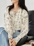Elegant Wood-Eared Chiffon Shirt Women's New High-End Print Thin Comfortable Tops In Spring