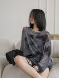 Zingj Shot Tie-Dye Gauze Sunscreen Jacket Women's Summer New Style Loose Ice Silk Thin Perspective Long-Sleeved T-Shirt