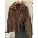 Version Of Double Zippered Strand Sweater Coat Women's 2025 Winter Design Sense Of The Collar Plus Thick Long-Sleeved Knitted Open