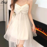 Dresses Fashion Korean Sundress Summer Gauze Solid Sweet Sexy Ladies Simple Платье Женское Hot Sale Chic Elegant