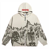 Zingj Millennium Wind Round Collar Skeleton Hoodie Couples Style 2023 Autumn And Winter New Long-Sleeved Skull