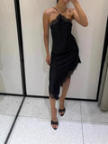 Temperament Solid Color Hanging Neck Dress In Autumn 2025 New Lace High-End Irregular Repair Sexy