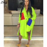 Sleeve Shirt Dress Women Casual Summer Dress Patchwork Pocket Button High Low Asymmetrical T Shirt