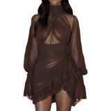 And Generous Dress Women's Summer 2025 New V Tie With Long Sleeves To Close The Waist Shirt Skirt Chiffon Short