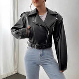 Women's ZA Autumn And Winter New Slad Zipper Belt Collar Leather PU