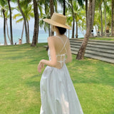 Zingj Shot Romantic Female A Show Back Halter Dress Female A Word Waist Fairy Seaside Vacation Long