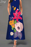 Boho Long Dresses Women Elegant Sleeveless Casual Floral Print Beach Party Maxi