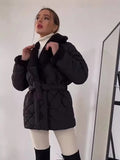 Collar Short Cotton Suit 2025 Women's Fashion Design Belt Coat