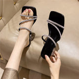 Women 2025 Summer New Transparent Thick Heel With Crystal And Cool Drag Korean Version Of The Diamond Wearing