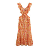 Dress 2025 Summer New Design Sense Niche Cross Flounce Print Dress