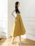 Women's Skirt Mid-length Skirts 2023 Summer High-waisted Skirts Black Long Skirt with Side Pocket Pleated Woman