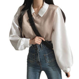 Zingj Plus Size Fat Mm Fake Two T-Shirt Female Splicing POLO Collar Long Sleeve Hoodie Screw Thread Loose Versatile