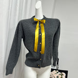 Gold Buckle Simple Knitted Cardigan 2025 Spring New Round-Neck Short Sweater