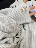 Cardigan Sweater Women's 2023 New Autumn Winter Lapel Collar Vintage Zipper Loose Coat Knitted Cardigan Oversized