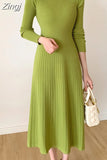 Winter 2023 Slim Long Sleeve Party Midi Dress for Women Knitted Half High Collar Elegant Knitted Sweater Dresses