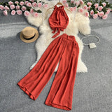 Zingj Suit Female Ins Pure Desire High Sense Hanging Neck Exposed Back Strap Waist Jacket High Waist Hanging Feeling Wide Leg