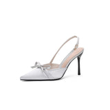 Silver Gentle Pointed High-Heeled Shoes In The Summer Of 2025, Fine Heel Bow Bow Head Beautiful