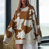 Style Design Set Hair Woven Cow Pattern Sweater Lazy Leisure Loose Small