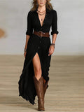 Women's Spring And Autumn Sexy Solid Color Irregular Folding Waist Collar Dress With