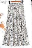 Women 2023 High Waist Floral Print Mid Calf Long Pleated Skirt Girls Summer Vintage Elegant Chiffon Midi