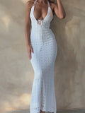 Beach Burqa Knitted Knitted Pure Color Hanging Neck-Laught Beach Dress