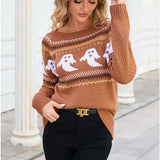 And Winter New Sweater Women's Halloween Ghost Retro Wave Point Long-Sleeved Knitted Shirt