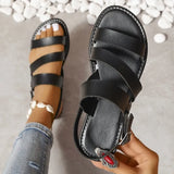 Large-Size Buckle Flat Bottom Dew Sandals Women Buckle Beach Cool Slippers