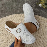 Large-Size Cool Slippers Women Summer New Slope And Flat Bottom Hollow Buckle Fashion Slippers