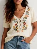 Vintage Flower Embroidered Knitted Sweater Loose Little Fresh Knitted