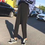 Pants Women Spring Ankle-length Button-fly Straight Black Office Ladies Elegant Fashion Drape All-match Female Chic