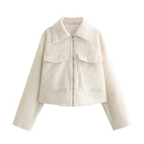 Spring/Autumn Festival New Women's Collar Large Pocket Zipper Short Long-Sleeved Jacket