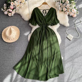 Summer New Temperament V-Neck Elasticity To Collect The Waist Of The Long Seaside Vacation Beach Chiffon Dress