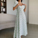 Summer Women's Fresh Sweet Temperament V-Neck Long Floral French Dress Women
