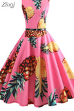 Print Vintage Dress Women Summer Pin Up Retro 50s Rockabilly Sleeveless A-Line Midi Party Dresses