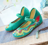 Zingj Dragon] Retro Embroidery Dragon Grain Shallow Mouth Plate Buckle Low Heel Canvas Embroidered Cloth Shoes Women's Single