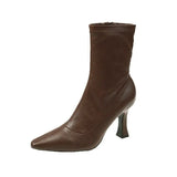 Autumn And Winter Short Boots Women High With Black Pointed Tips And Thin Boots Skin Noodles Small Square Head Fashion