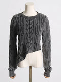 Zingj Feeling Wash Water Sweater Female 2024 Spring And Autumn Women's New Twist Irregular Waist Sleeve Knit