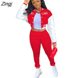 Label Two Piece Set Tracksuit Women Top+Pant Suits Button Jacket Sweatshirt with Pockets Women Sets Femme