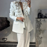Temperament High-End Suit 2025 Autumn And Winter New Splicing Flowers Ribbon Suit High Waist Repair