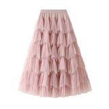 Skirt 2025 Autumn New Mesh Dress Design Half-Dress Net Yarn Splicing Ponpong Skirt