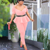 Top+Skinny Pants Air Layer Fabric Casual Suits Elegant Fashion 2 Piece Set Office Lady Casual Women Outfits Pants