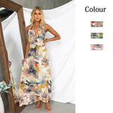 Zingj 24 Spring / Summer Print With V Collar Waist Sexy A-Line Dress