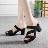 High-Heeled Women's Shoes 2025 Summer New Word With Flash Powder Waterproof Table Sandals Fish Mouth Coarse And Cool Slippers