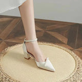 Zingj Temperament Socialite High Heels Baotou Thick Heel Sandals Female 2023 New Summer One Word Belt Hollow Single Shoes Bridesmaid Shoes-Outfit