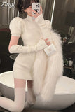 Sexy O-Neck Slim Casual Office Lady Knitted Mini Dress Sweater Women Party Design Long Sleeve One Piece Dress Elegant