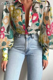Lantern Sleeve Blouses 2023 Fashion Tops Spring Office Lady Vintage Floral Shirt Ladies Button Up Long Sleeve Shirts